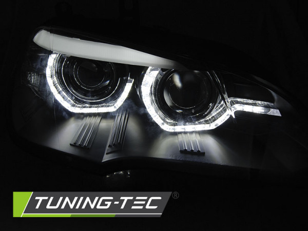 Přední světla xenon D1S 3D LED DRL angel eyes, AFS BMW X5 E70 07-10 černá