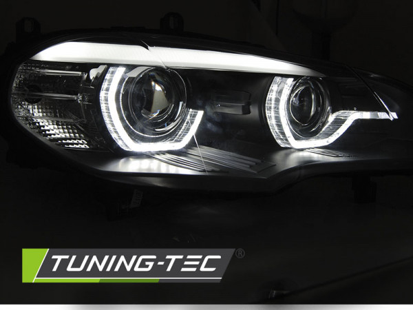 Přední světla xenon D1S 3D LED DRL angel eyes, AFS BMW X5 E70 07-10 černá