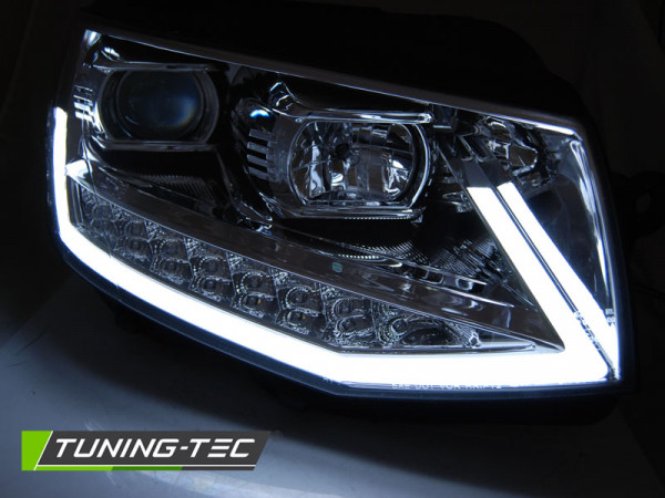 Přední světla TubeLights s LED denními světly, LED dynamický blinkr - VW T6 chrom