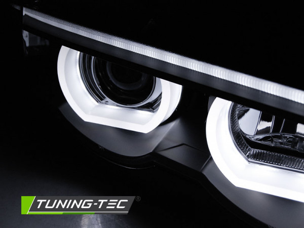Přední světla 3D LED angel eyes, BMW 7 E38 94-01 černá