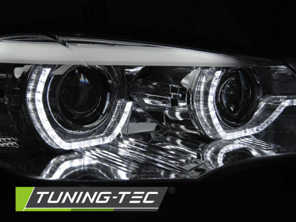 Přední světla xenon D1S 3D LED DRL angel eyes, AFS BMW X5 E70 07-10 chromová