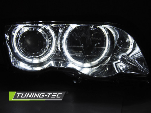 Přední světla LED Angel eyes BMW E46 sedan/touring 98-01 chrom 