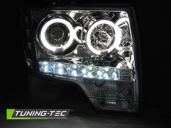 Přední světla angel eyes, LED, FORD F150 MK12 08-14 chromová