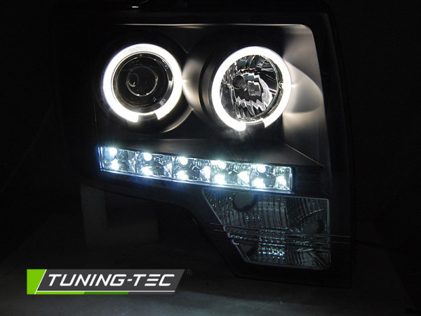 Přední světla angel eyes, LED, FORD F150 MK12 08-14 černá