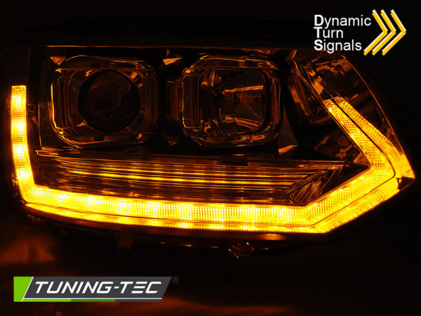 Přední světla LED s denními světly VW T5 09-15 s dynamickým LED blinkrem, T6 style, chromová