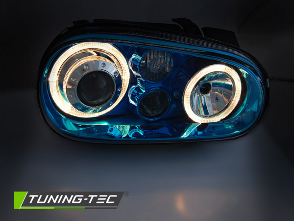 Přední světla s kroužky Angel Eyes VW Golf IV 97-06 modré