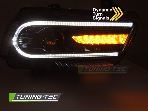 Přední světla, LED dynamický blinkr, LED denní světla pro DODGE CHARGER LX II 2011-2015  černá